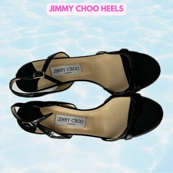 サンダル・ミュール Jimmy Choo Pixie Patent Leather Slingbacks Jimmy Choo Black Patent Leather Slingback Platform Sandals